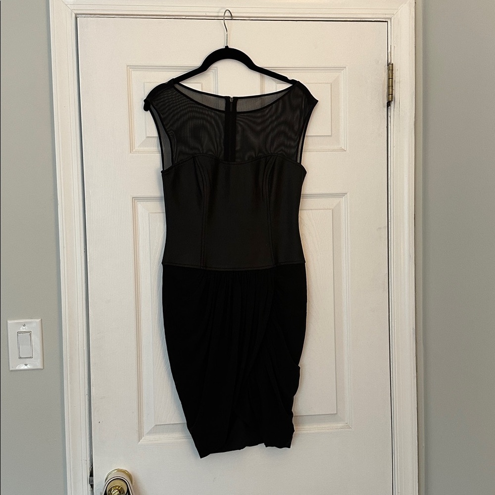 BCBG MAXAZRIA Faux Leather Mesh Sleeveless Dress S